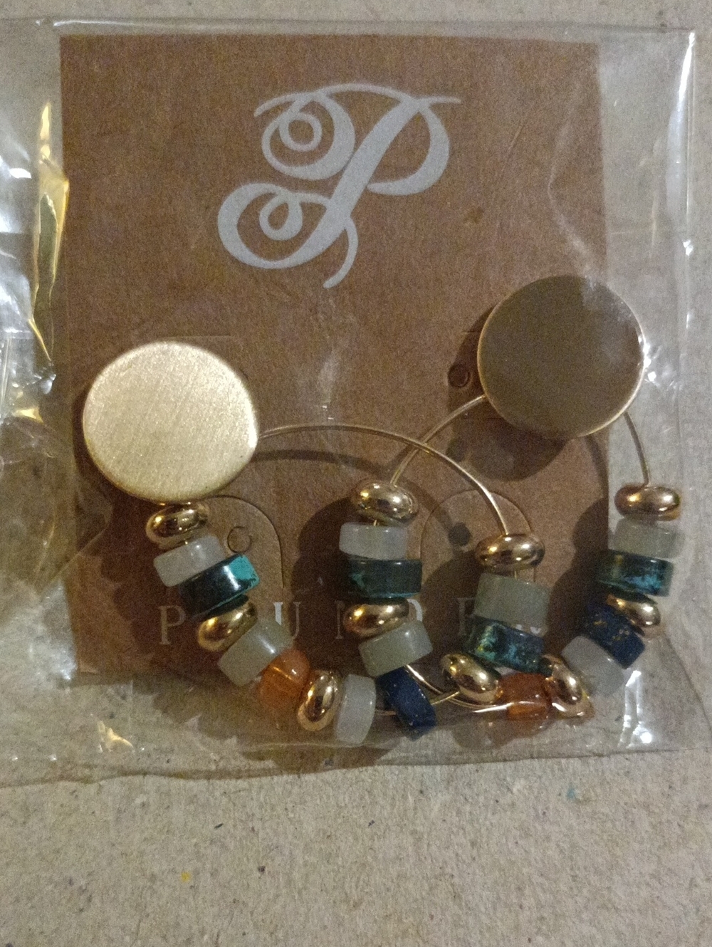 Beaded Hoop Earrings with Gold Discs - Multicolor Plunder